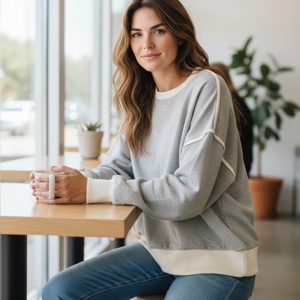 SOLD Casual Gray and White Oversized Sweatshirt - Picture 2 of 2